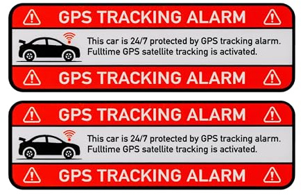 Aufkleber Set CAR GPS TRACKING ALARM!, 2 Stück, 67 x 21 mm, selbstklebende Folie, außenklebend, Auto Warnhinweis Sticker Innen- und Außenbereich, Diebstahlschutz KFZ, Klebesticker alarmgesichert PKW