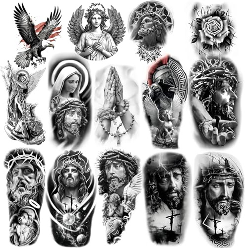 Temporäre Religiöse Tattoos Engel Jesus Maria Aufkleber für Männer und Frauen Temporäre Groß-Tattoos