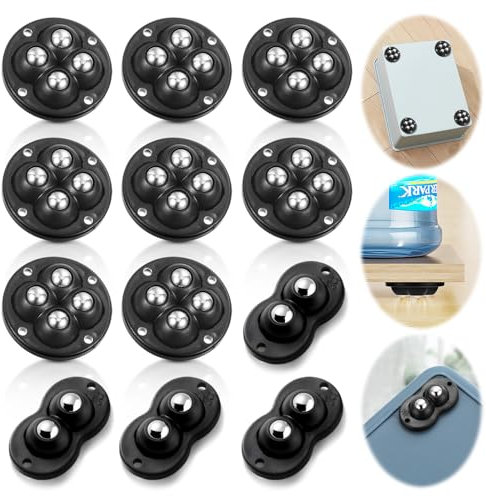 12Pcs Black Small Castors - Self Adhesive Castor Wheels, 360° Furniture & Table Rollers, castor wheel for Furniture, Kaffeemaschine, Trash Cans, Storage Box