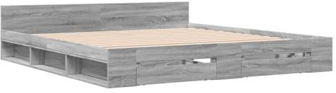 vidaXL Sängram med lådor grå sonoma 200x200 cm konstruerad trä, säng, förvaringssäng, dubbelsängram, dubbelsäng, sovrumsmöbler, sängbotten