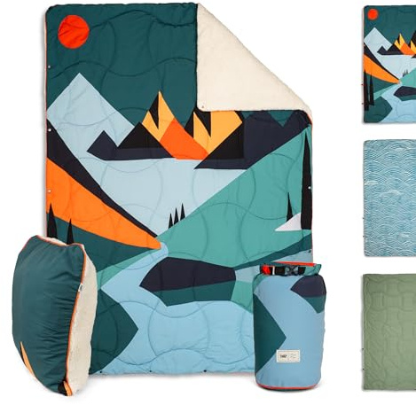 Campo Libre.® Wanda 4-in-1 Camping Blanket – Multifunctional Travel Blanket, Sleeping Bag, Pillow & Poncho, Lightweight Outdoor Thermal Blanket with Soft Sherpa Fleece 100% Recycled Materials