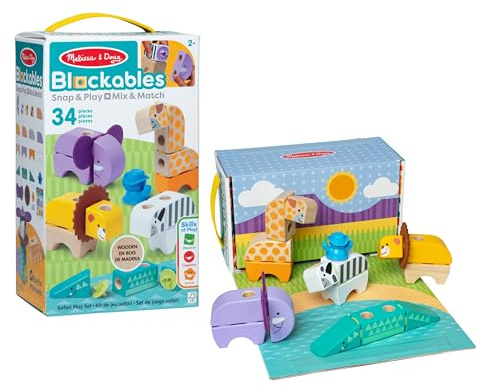 Melissa & Doug Blockables Set del Safari – Set di Costruzioni in Legno con Blocchi Collegabili (34 Pezzi), Gioco Creativo e Educativo, Regalo per Bambini e Bambine, 2+ Anni - Certificati FSC