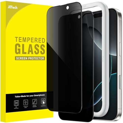 JETech Privacy Full Täckning Skärmskydd för iPhone 16 Pro 6,3-Tum, Svart Kant Anti-Spion Härdat Glasfilm med Enkelt Installationsverktyg, Fodral-Vänligt, 2-Pack