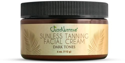 Just Nutritive Sunless Tanning Facial Cream for Dark Tones - Intense, Natural-Looking Tan Self-Tan - Non-Clogging, Antioxidant-Rich Formula - Streak Free, Fragrance-Free, Made in USA - 4 Oz.