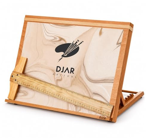 DJAR Mesa de Dibujo de Madera, Caballete de Mesa y Tablero de Bocetos 47 x 36 cm, Soporte de Dibujo con Ángulo Ajustable en 5 Posiciones