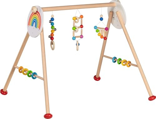 goki 65351 - Arco da Gioco Baby-Fit Arcobaleno, in Legno, Regolabile in Altezza in 6 Posizioni, Sfere Colorate e Anelli per stimolare i Sensi, Prodotto in Germania, 70 x 58 x 54 cm, dalla Nascita