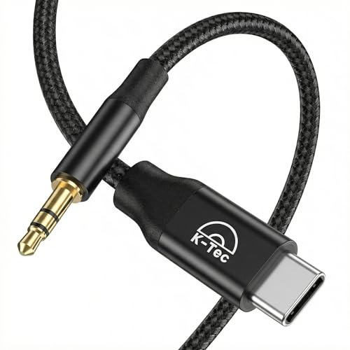 Adaptateur auxiliaire-Jack 3.5mm vers USB-c en Nylon tresser Noir, Ultra Résistant, câble stéréo auxiliaire pour écouteur, Casque, Enceinte, Compatible avec Iphone 15/16, Samsung, Huawei, xiaomi