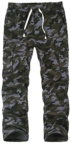 NANAMEEI Mens Cotton Cargo Trousers 6 Pockets Work Trousers Sweatpants Men Sports Bottoms,Camouflage, M