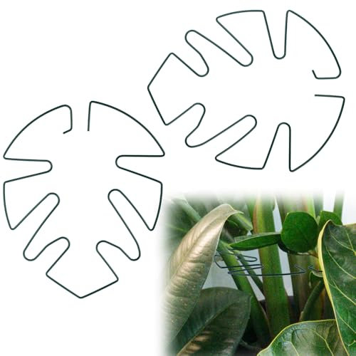BOXOB 2pcs Monstera Leaf Plant Support, Metal Climbing Plant Stem Supports Monstera Shaped Plant Stand Ring Houseplant Stabilizer Grapple Holder to Keep Plants Growing Vertical (Green)