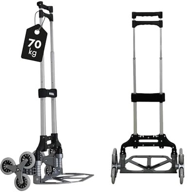 PROREGAL Carrello saliscale pieghevole ELEPHANT | AxLxP 110x45x48cm | Portata 70kg | Cornice in alluminio, maniglie ergonomiche, Ruote in gomma dura TPR | Silber
