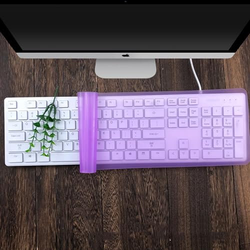 DüNn Tastaturschutz Universal Tastatur Schutzfolie Tastatur SchutzhüLle Silikon Tastaturabdeckung Universal Wasserdichter,Staubdichter Tastaturschutzfilm FüR Desktop-Computertastaturen (Violett)