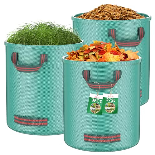 JeTuvlie 3X 272L Gartenabfallsack, Gartensack mit Griffe, Selbststehend, Wasserdicht, Laubsack Haltbar Korrosionsbeständig für Gartenabfälle und Grünschnitt