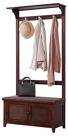 Zapatero Sencillo para recibidor, Multifuncional, de pie, con Percha y Banco para Zapatos, Ideal para Sala de Estar, Dormitorio y Estudio (Color Nogal).