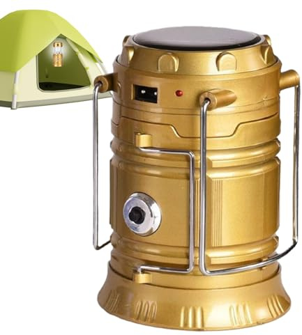 Solar Linterna LED De Camping Portátil - Luz De Emergencia Recargable | Linternas LED Portátiles A Pilas Plegable Con Gancho | Lámpara Impermeable A Pilas | Linterna Para Senderismo Camping Y Apagones