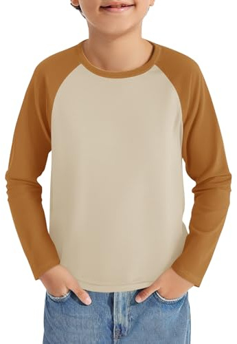 Haloumoning pojkar långärmad t-shirt barn rund hals färgblock långärmad tröja sport fritid toppar casual basic raglan skjorta 5–14 år, kaki, 9-10 år