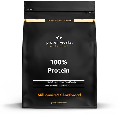 Protein Works - 100% Protein Poudre, 25 Portions Mélange Quadri-Protéines, Peptides de Glutamine, Formule Protéinée Propre, Millionaire Shortbread, 625g