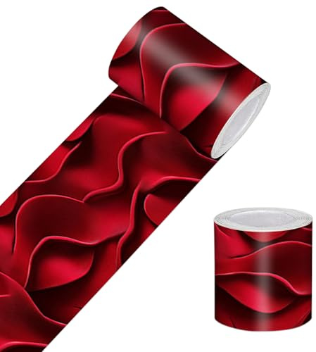 HOMETITUTE Wallpaper Border Peel and Stick Wall Border Velvet Rose Red Decorative Wall Trim Self Adhesive Border for Walls Mirror Frame Accent Strip for Bedroom Bathroom Kitchen Living Room 4x196 Inch