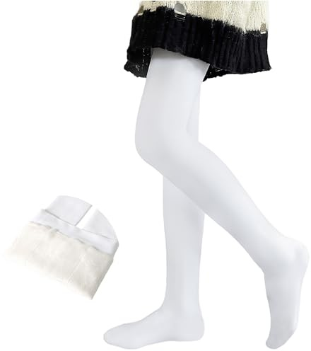 Domueay Collant Termico Ragazze Bambini Calze Ballet con Spesse Fodera Interna, Morbido Elasticità Tinta Unita Calzamaglia con piede per Danza Scuola Balletto 8-10 Anni, Bianco