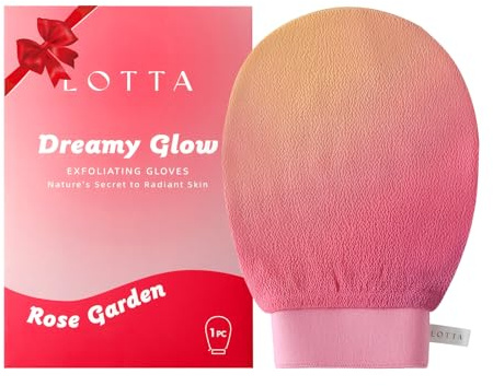 LOTTA Dreamy-Glow Deep Exfoliating Glove - Vegan Dead Skin Removal Body Scrub Mitt Bath Washcloth for Women Shower Exfoliation (Rose Garden)