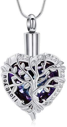 AIWENXI Collar de joyería para cremación del Árbol de la Vida para cenizas, forma de corazón, collares de cenizas para hombres y mujeres, amor, un recuerdo, regalos, urna conmemorativa, colgante de