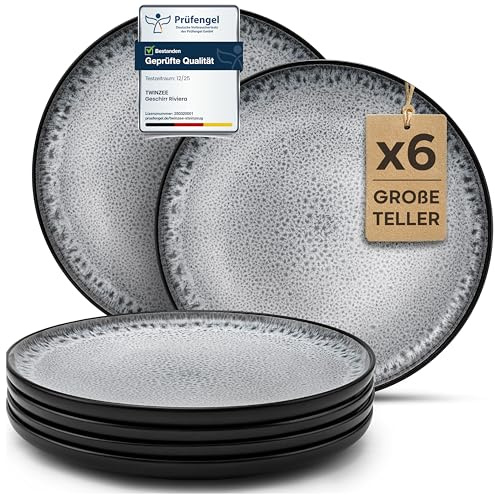 Twinzee 6 Grandes Assiette Perla - Compatible Micro-onde - Assiettes Service de Table Riviera Collection