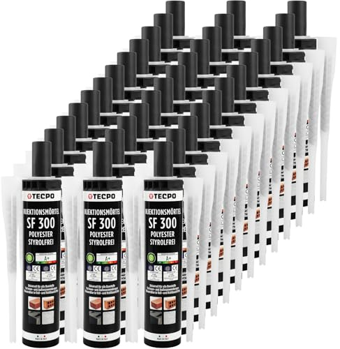 TECPO 36x Injektionsmörtel SF 300 ml inkl. Statikmischer Vebundsmörtel Ankerkleber Innen & Aussen Mörtel zur Befestigung von Voll- und Hohlbaustoffen