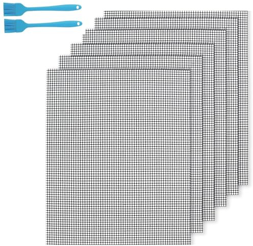 Grillmatte 40 × 30 cm, 6 Stück Antihaft Grillgitter und Grillmatte in Schwarz, Wiederverwendbar, Hitzebeständig Grillmatte für Gasgrill, Holzkohle, Elektrogrill, Luftfritteuse