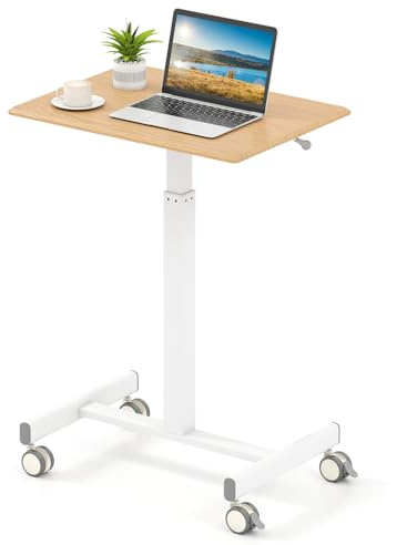 COSTWAY Stående bord höjdjusterbar, ståbord med hjul, 65 x 48 cm, stående säte skrivbord, sängbord, mobilt laptopbord för vardagsrum, sovrum