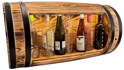 weeco Tonneau en bois suspendu en forme de tonneau avec éclairage LED, mini bar au mur, étagère suspendue pour bouteilles d'alcool. À suspendre, fût en bois