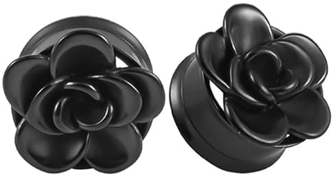 RDSGYZ 2STK Ohrring Plug Tunnel Ästhetisch, Schwarz Dehnstäbe Retro Edelstahl Körper Piercing Blume für Unisex 10mm (00G)