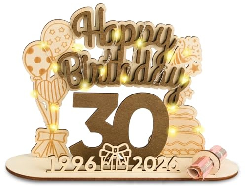 ARTREE Originelle 2026 Geburtstag 30 Geschenk Frau Mann 1996-2026, 30 Geldgeschenke Geburtstag, Holz-Schild Gästebuch mit LED Lichterkette - 30. Geburtstag Frauen & Männer Geschenk Geburtstag Deko