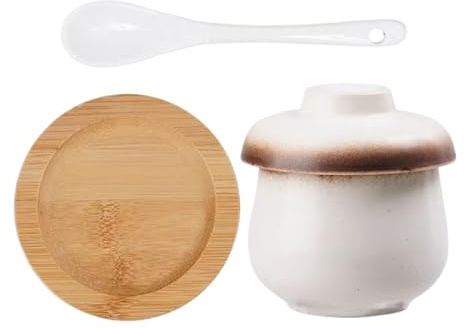 lyanny Cocotte en céramique avec couvercle - 250 ml - Petit bol à soupe en céramique avec couvercle et cuillère - Bol de cuisine pour la fabrication de sauces aux œufs | Pour œufs, soupes de légumes