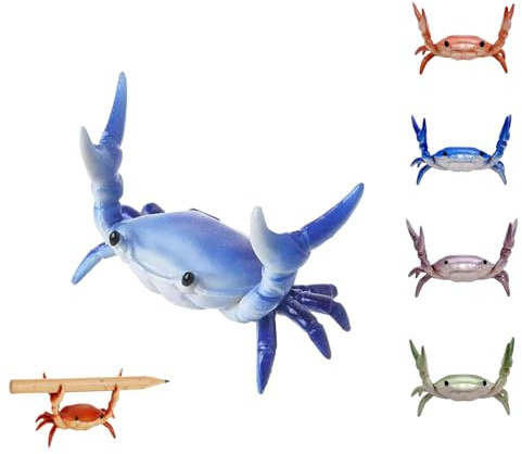 Xiyocadt Funny Weightlifting Crabs Shaped Spoon Holders, Cute Crab-Shaped Pen Holder, Realistic Resin Organizer Decorative Sculpture, for Storage Office Desks Display Decorations (Blau)