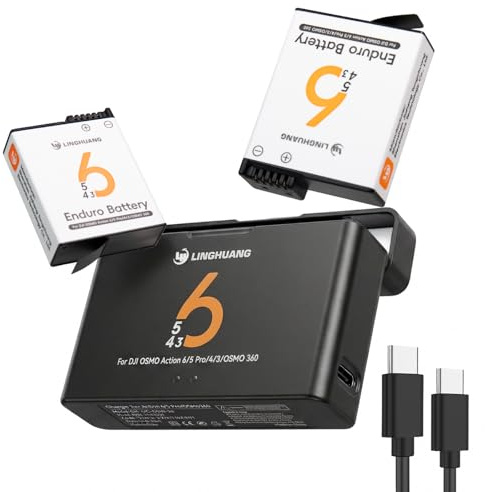 OSMO 360 II/Action 5 Pro/6 Battery & Fast Charger Set | 2Pack 2100mAh Batteries, Input PD 24W, Portable Charging Case for DJI OSMO Action 6,5 Pro,4, 3,360,360 ii Accessories