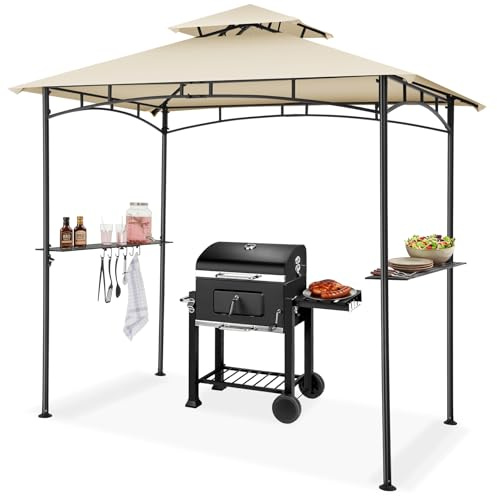 tectake® Abri de Jardin pour Barbecue Charbon, Barbecue Electrique, Plancha, Cuisine exterieure, 240x150x250 cm, Abri Barbecue Toile étanche, Protection UV, Double toiture, Résistant aux intempéries
