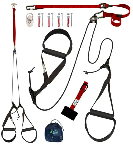 eaglefit - Premium Sling Trainer „Allround“ - Schlingentrainer für Zuhause & Outdoor inkl. Türanker, Umlenkrolle, Deckenhalterung & Zubehör für Krafttraining & Muskelaufbau - Verstellbar 90-310 cm