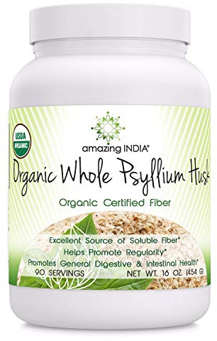 Amazing India USDA Organic Whole Psyllium Husk Powder Supplement | 5 Grams Per Serving | Non-GMO | Gluten Free | Made in USA (1 Pack | 16 Oz)