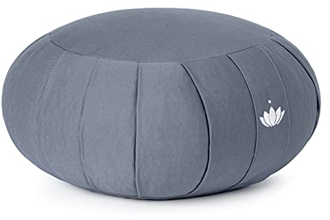 Lotuscrafts Zafu Meditationskissen Yogakissen Zen - Sitzhöhe 15cm - Yoga Zafukissen mit Dinkelfüllung - Waschbarer Bezug aus Bio-Baumwolle - GOTS Zertifiziert - Mit Bestickung