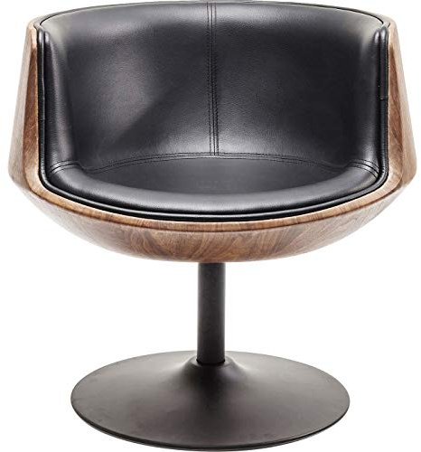 Kare Design Drehstuhl Club Walnut, Schwarz/Braun, 360 Grad Drehbar, Sessel, Tulpenfuß, Modern Retro Design, Mid Century, Wohnzimmer, Kunstleder mit Holzfunier Walnuss, Stahl, 75x62x61cm (H/B/T)