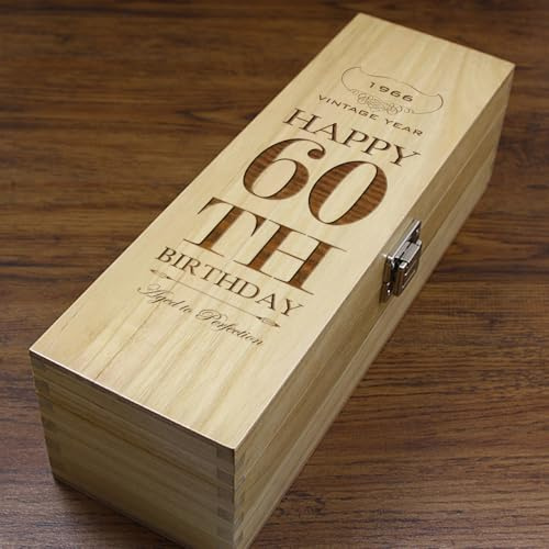English Pewter Company Coffret à vin en bois ou à champagne en bois verni et doublé de satin, cadeau personnalisé pour le soixantième anniversaire [HING08]