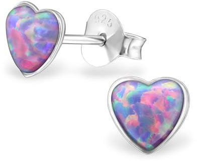Monkimau Mädchen Ohrringe Herz Ohrstecker aus 925 Sterling Silver echt Silber mit 2 Opalen