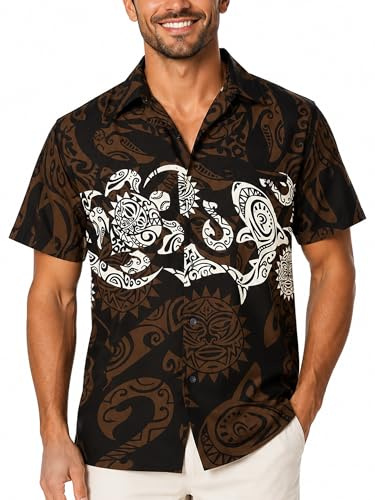 King Kameha Hawaiian-skjorta - tryckta semesterskjortor - rolig tröja - strandskjorta - festtröja - Hawaii-sommarskjorta, Maorichest-brun, M