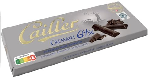 Cailler Crémant, Chocolat Noir Extra Fin 64% Cacao, Tablette 100g, Fabriqué en Suisse