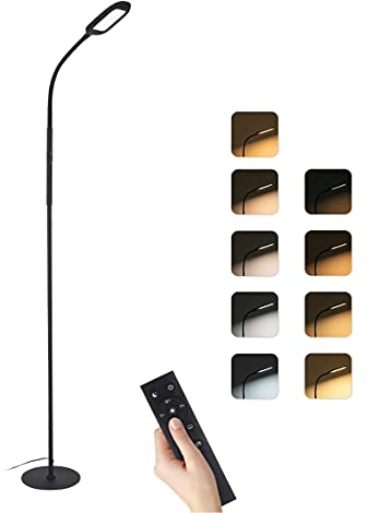 Piantana Lampada da Terra 1.6M, Lampada da Terra LED Dimmerabile 10W 1500LM, 3000K/4000K/5000K/6000K,Touch e Telecomando,Collo d'oca Regolabile,Piantana LED per Camera da Letto Soggiorno Ufficio- Nero
