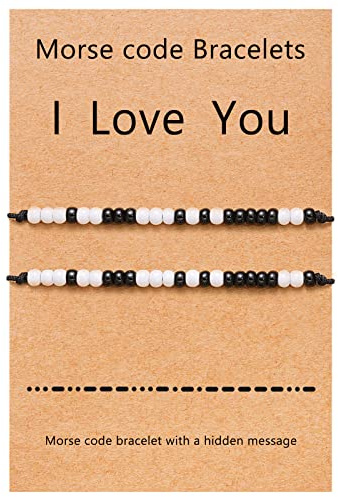 Desimtion Christmas Couples Bracelets I Love You Morse Code Matching Bracelets for Couples Gifts for Him and Her, Long Distance Relationship Gifts for Boyfriend and Girlfriend