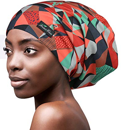 Cuffia da notte regolabile foderata in raso per capelli ricci e dreadlock, grande testa, per rimanere durante la notte, Rosso, Taglia unica