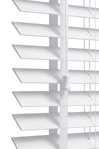 Ruby Deals Faux Wood Window Venetian Blinds with Tape - 50mm slats Trimmable Easy Fit Home Office White Window Blinds (75W x 150H cm)