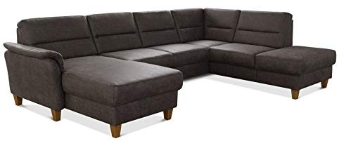 CAVADORE Wohnlandschaft Palera / Federkern-Sofa in U-Form im Landhausstil / 314 x 89 x 212 / Mikrofaser in Lederoptik, Braun