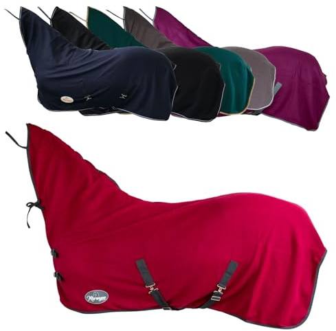 Marengos - Abschwitzdecke Economic mit Halsteil – Granatapfel – 145cm | Pferdedecke mit Kreuzgurt, Metallverschluss, Schweifkordel – atmungsaktive Fleecedecke – Pferde-Outdoordecke – Zubehör