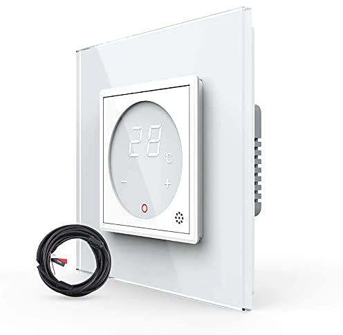LIVOLO Digitales Touch Raumthermostat mit Bodenfühler/Temperaturfühler für Fußboden/Elektroheizung mit Stellmotoren VL-C7-PS72-XQ001-11-A Weiss inkl Glasblende Glasrahmen